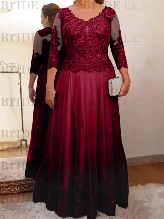 Light Burgundy plus size mother of the bride lace and tulle gown with sleeves