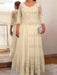 Light Champagne plus size mother of the bride lace and tulle gown with sleeves
