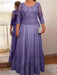 Light Purple plus size mother of the bride lace and tulle gown with sleeves