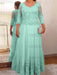 Light Sky Blue plus size mother of the bride lace and tulle gown with sleeves