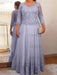 Lilac plus size mother of the bride lace and tulle gown with sleeves