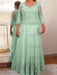 Mist Blue plus size mother of the bride lace and tulle gown with sleeves