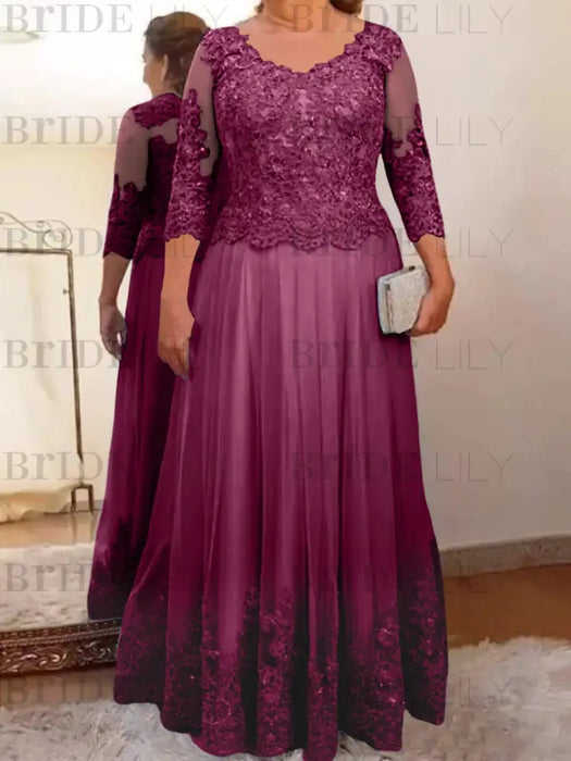 Mulberry plus size mother of the bride lace and tulle gown with sleeves