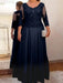 Navy Blue plus size mother of the bride lace and tulle gown with sleeves