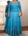 Ocean Blue plus size mother of the bride lace and tulle gown with sleeves
