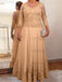 Peach Pink plus size mother of the bride lace and tulle gown with sleeves