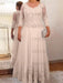 Pearl Pink plus size mother of the bride lace and tulle gown with sleeves