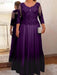 Plum plus size mother of the bride lace and tulle gown with sleeves