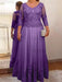 Purple plus size mother of the bride lace and tulle gown with sleeves