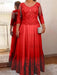 Red plus size mother of the bride lace and tulle gown with sleeves