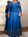 Royal Blue plus size mother of the bride lace and tulle gown with sleeves