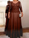 Rust plus size mother of the bride lace and tulle gown with sleeves