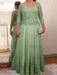 Sage plus size mother of the bride lace and tulle gown with sleeves