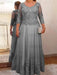 Silver Gray plus size mother of the bride lace and tulle gown with sleeves