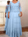 Sky Blue plus size mother of the bride lace and tulle gown with sleeves