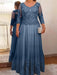 Steel Blue plus size mother of the bride lace and tulle gown with sleeves