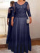 Stormy Blue plus size mother of the bride lace and tulle gown with sleeves