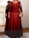 Wine Red plus size mother of the bride lace and tulle gown with sleeves