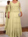 Yellow plus size mother of the bride lace and tulle gown with sleeves