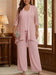 Plus size mother of the bride pantsuit with lace jacket in blush pink