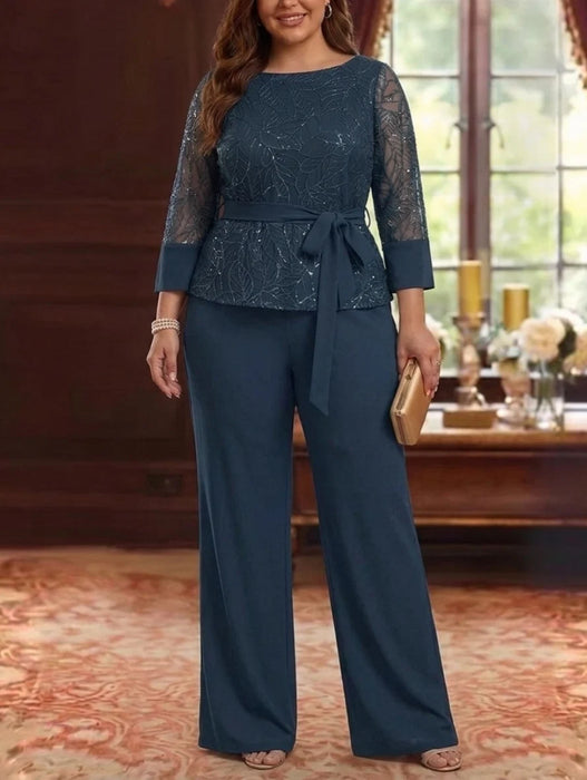 Plus Size Mother of the Bride Pantsuit with Sequin Lace
