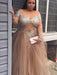 Ball Gown Off-the-Shoulder Long Sleeves Sequin Tulle Floor-Length Dresses - Prom Dresses