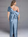 Plus size back view of the dusty blue column gown