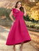 Plus size one shoulder mikado ruffle dress in fuchsia