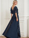 Plus Size Mother of the Bride A-Line Floor-Length Dress with V-Neck and Half Sleeves