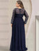 Plus size back view of the navy sequin leaf chiffon gown