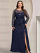 Plus size sequin leaf embroidered chiffon gown in navy