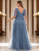 Plus Size V-Neck A-Line Princess Floor-Length Mother of the Bride Dress with Sequins and Short Sleeves
