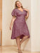 V-Neck A-Line Princess Short Sleeve Asymmetrical Plus Size Mother of the Bride Dress with Sequins and Ruffles