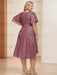 V-Neck A-Line Princess Short Sleeve Asymmetrical Plus Size Mother of the Bride Dress with Sequins and Ruffles