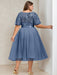 Plus Size Tea-Length Mother of the Bride Dress with Sequins and Embroidery A-Line/Princess Cut Round Neck and Short Sleeves