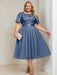 Plus Size Tea-Length Mother of the Bride Dress with Sequins and Embroidery A-Line/Princess Cut Round Neck and Short Sleeves