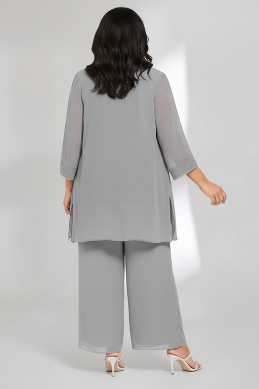 Plus Size Mother of the Bride Scoop Neck Ankle-Length Chiffon Pantsuit with Jacket