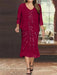 Wine Red Plus Size V-Neck Chiffon Mother of the Bride Dress Set with Jacket and Sequins Knee-Length