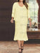 Yellow Plus Size V-Neck Chiffon Mother of the Bride Dress Set with Jacket and Sequins Knee-Length