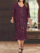 Plum Plus Size V-Neck Chiffon Mother of the Bride Dress Set with Jacket and Sequins Knee-Length