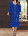 Royal Blue Plus Size V-Neck Chiffon Mother of the Bride Dress Set with Jacket and Sequins Knee-Length