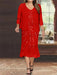 Red Plus Size V-Neck Chiffon Mother of the Bride Dress Set with Jacket and Sequins Knee-Length