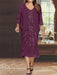Grape Plus Size V-Neck Chiffon Mother of the Bride Dress Set with Jacket and Sequins Knee-Length
