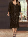 Chocolate Plus Size V-Neck Chiffon Mother of the Bride Dress Set with Jacket and Sequins Knee-Length