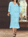 Light Blue Plus Size V-Neck Chiffon Mother of the Bride Dress Set with Jacket and Sequins Knee-Length