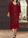 Burgundy Plus Size V-Neck Chiffon Mother of the Bride Dress Set with Jacket and Sequins Knee-Length