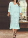 Sky Blue Plus Size V-Neck Chiffon Mother of the Bride Dress Set with Jacket and Sequins Knee-Length