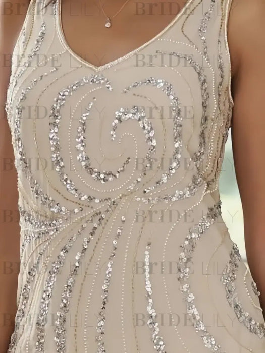 Plus Size V-Neck Chiffon Mother of the Bride Dress Set with Jacket and Sequins Knee-Length