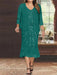 Emerald Green Plus Size V-Neck Chiffon Mother of the Bride Dress Set with Jacket and Sequins Knee-Length