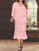 Candy Pink Plus Size V-Neck Chiffon Mother of the Bride Dress Set with Jacket and Sequins Knee-Length
